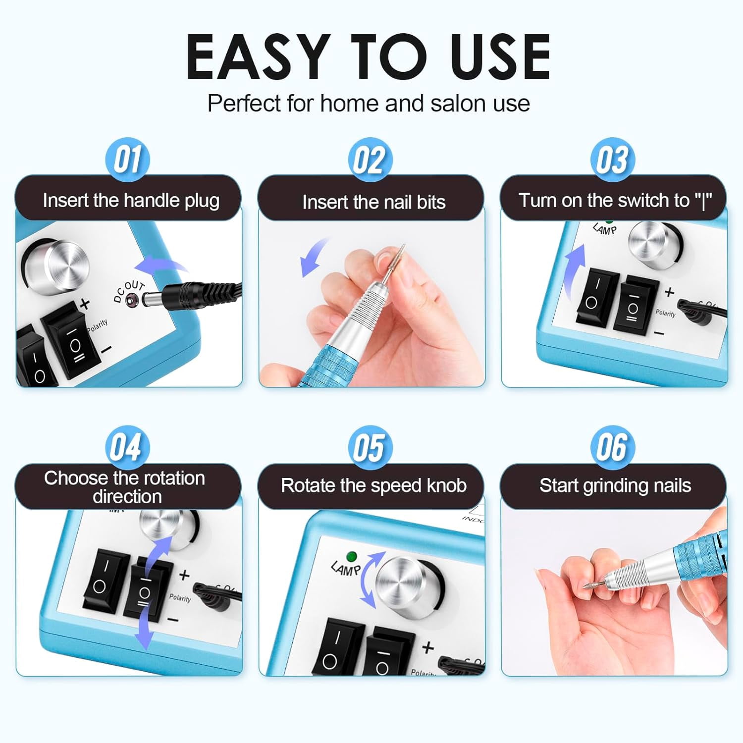 Professional Electric Nail Drill Kit, 30000 RPM Manicure Pedicure Machine with 6 Bits & 100 Sanding Bands, Dark blue