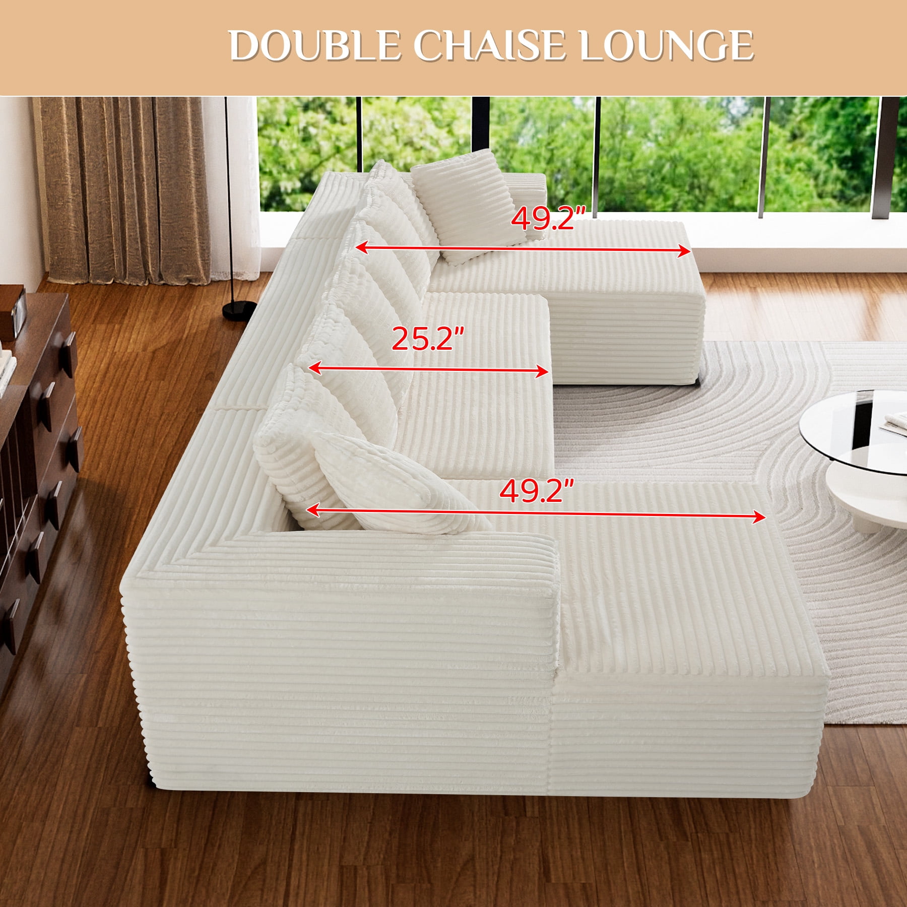 Wiilayok U Shaped Sectional Sofa,Modular Cloud Corduroy Sofa Couch with Extra Deep Seat for Living Room Sofa, No Assembly, Beige
