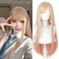 thumbnail image 1 of Peluca Probeauty larga lisa rubia con mechas rosas de 80 cm para mujer, 1 of 8