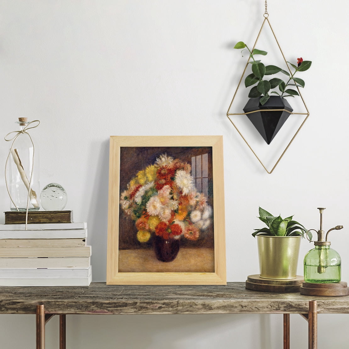 Bouquet of Chrysanthemums -Framed Print w/glass-Natural Wood