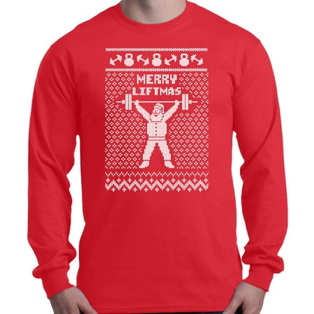 Maroon Santa - Shop4Ever Men's Merry Liftmas Santa Funny Gym Christmas Long Sleeve Shirt