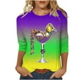 thumbnail image 2 of Mifsaly Mardi Gras Shirts for Women Color Block 3/4 Sleeve Blouse Glitter Print Loose Casual T-Shirts Funny Festival Carnival Shirt 2026 Fashion Party Outfits XXXL, 2 of 5