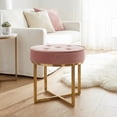 thumbnail image 2 of Cortesi Home Rosa Round Ottoman, Blush Pink Velvet with Brushed Gold Stainless Steel, 2 of 4