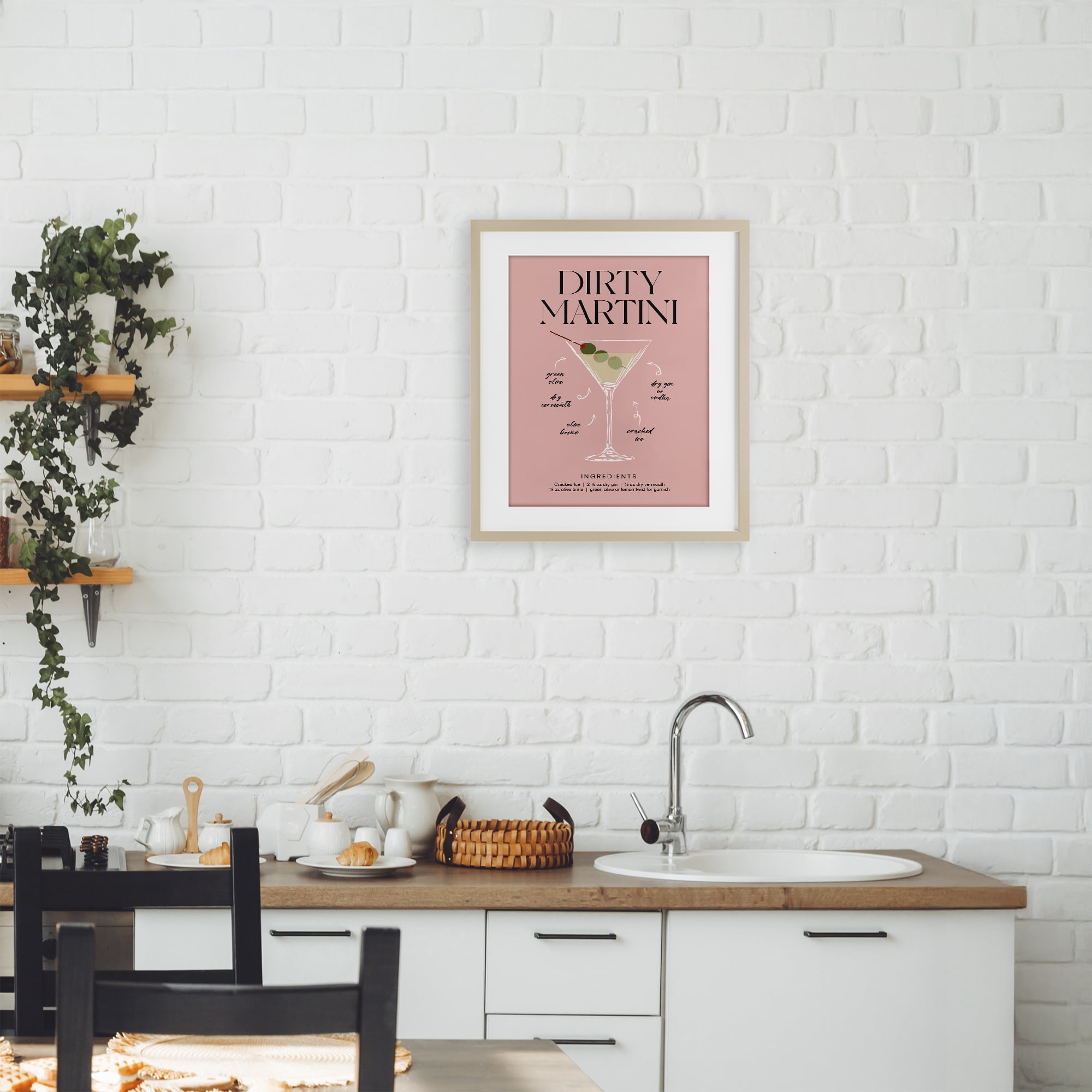 Stupell Industries Dirty Martini Pink Recipe Birch Framed Print Under Glass, design by Lettered and Lined