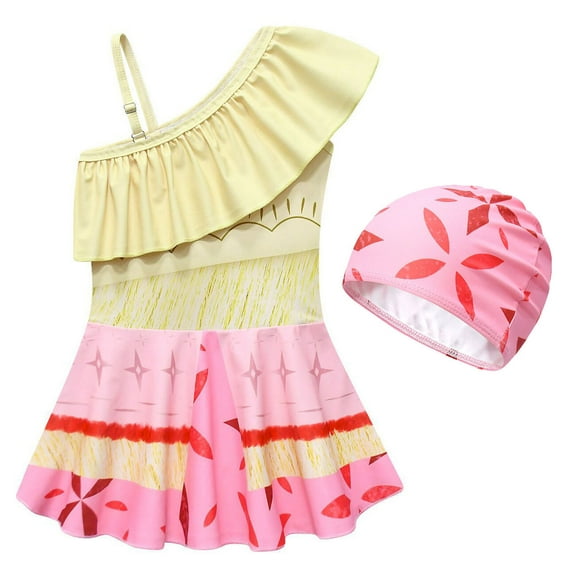 Girls Princess Ocean Adventure Swimsuit with Swimming Cap Outfit Swimwear One Piece, Size 3-4T