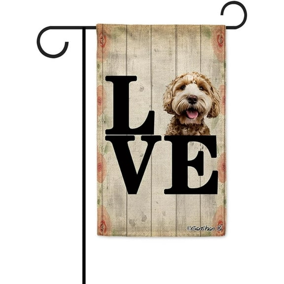 Cute Labradoodle Dog Garden Flag Love Valentine''s Decoration Flag Banner for Yard Outside Double Side 12.5X18 Inch