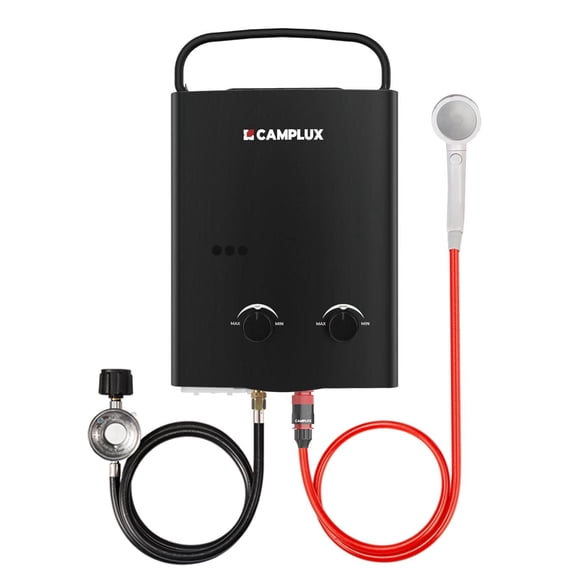 Camplux 1.32 GPM 34,000 BTU Outdoor Portable Propane Tankless Water Heater, Black