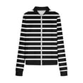 thumbnail image 5 of Trendy Bomber Jacket for Women Waffle-Textured Printed Full Zip Long Sleeve Hoodless Coat Casual Fall Clothes (XL, Black|Stripe), 5 of 5