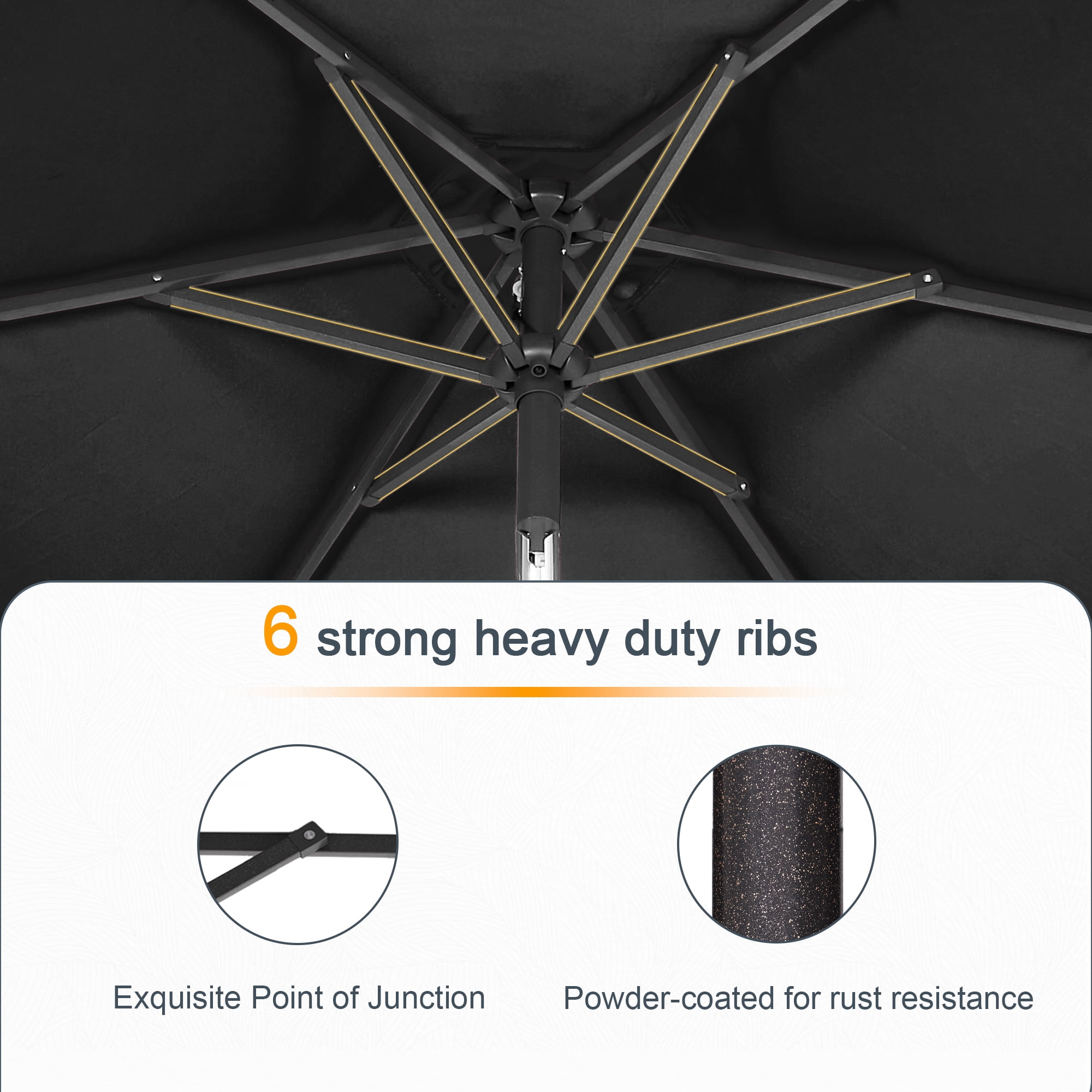 ACEGOSES 6x9ft Outdoor Patio Deck Market Umbrella, Outside Table Umbrellas with Non-Fading Polyester canopy,Black