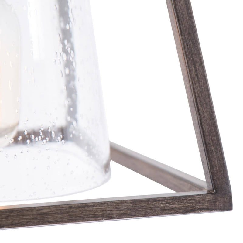 LNC 8-in Grayish Brown Wood and Black Seeded Glass Square LED Farmhouse Flush Mount Light