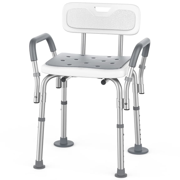 SACVON Shower Chair for Elderly, Adjustable Height Bath Chair with Armrests, Backrest and Non-Slip Seat, 300 lbs Capacity, White