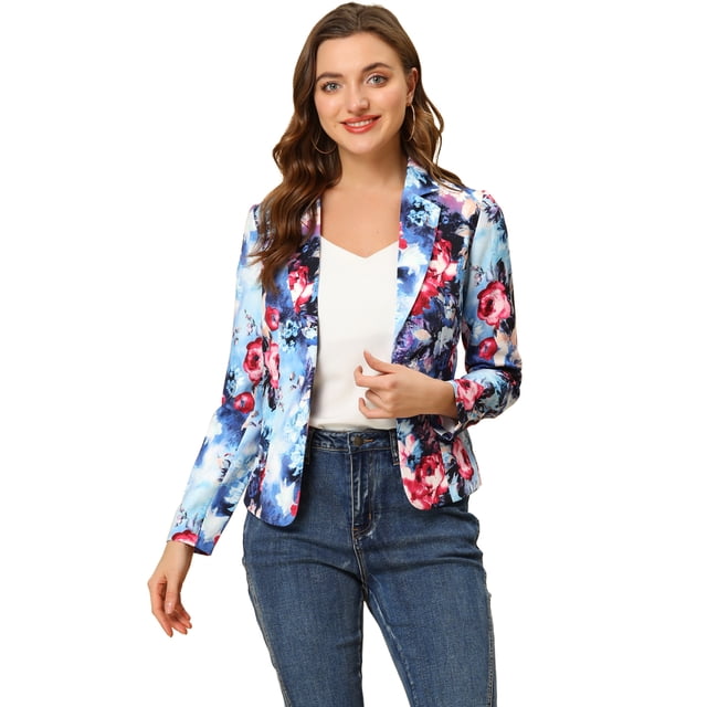 INSPIRE CHIC Chaqueta Tipo Blazer Informal Con Solapa De Muesca Y Manga Larga Para Mujer Flor azul S
