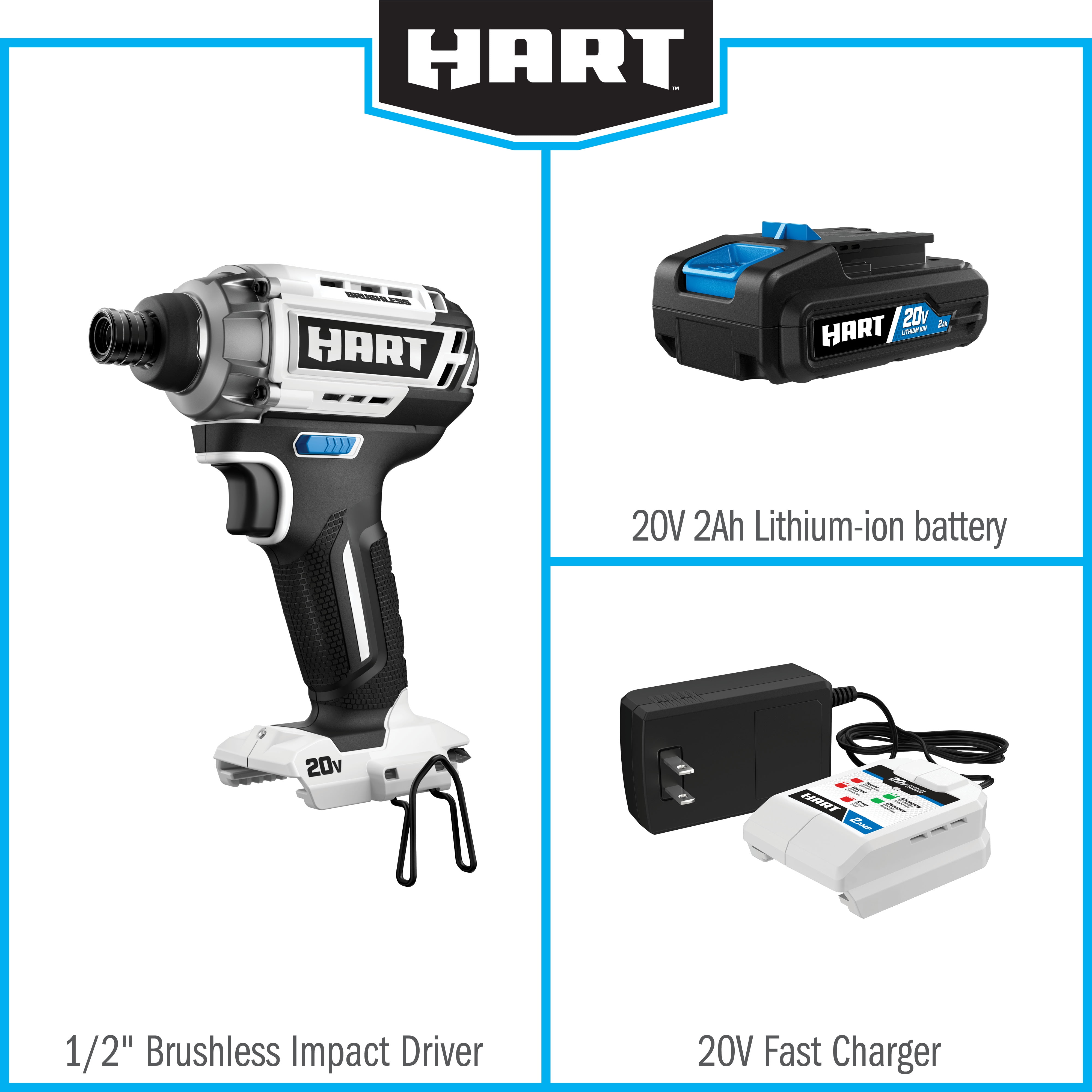 HART 20-Volt Brushless Impact Driver Kit (1) 20-Volt 2.0Ah Lithium-ion Battery