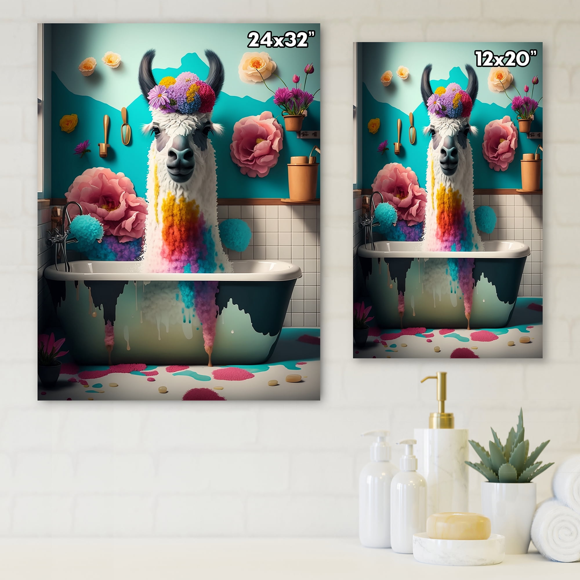 Designart Funny Llama In The Bath I Canvas Wall Art