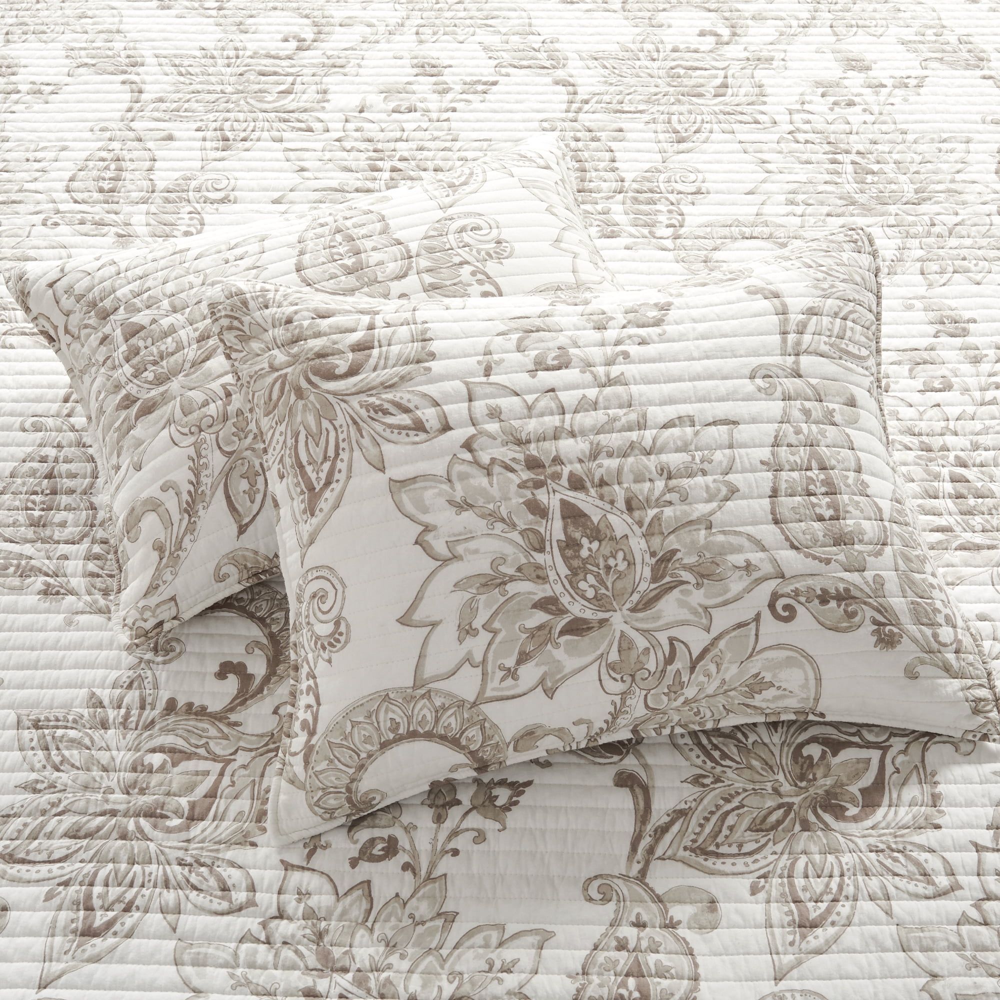 Levtex Home - Bennett Taupe Quilt Set - King Quilt and Two King Shams - Floral Paisley - Taupe and Cream - Quilt (106x92in.) and Shams (20x36in.) - Reversible - Cotton