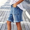 thumbnail image 6 of Uobin Women's Bermuda Jean Shorts Casual High Waisted Folding Hem Straight Leg Denim Shorts, 6 of 9