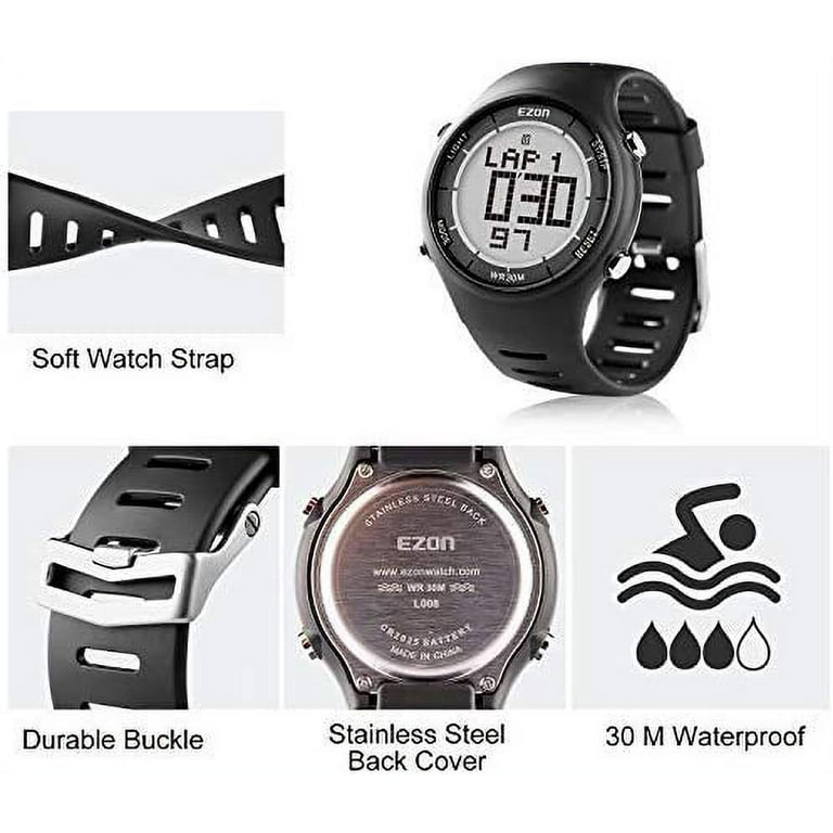 Ezon Digital Sport Watch For Outdoor Running With Countdown Timer And  Stopwatch Waterproof Mens Black Watch Black L008A11 