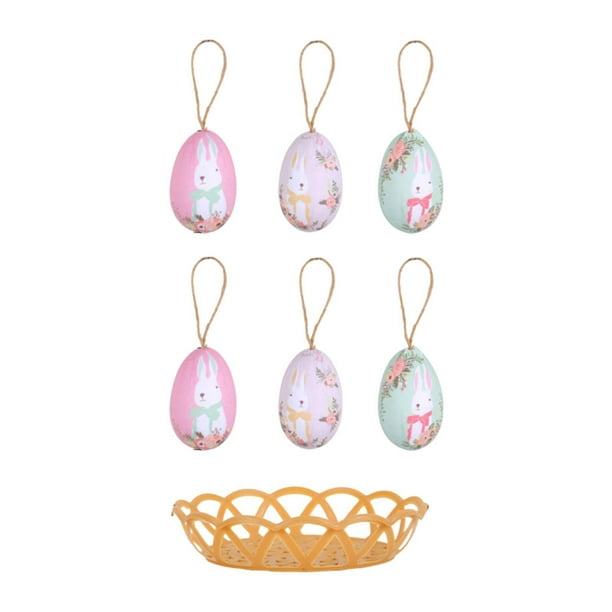 6 huevos de Pascua con canasta para decorar, ideales como regalo de fiesta. Estampado de conejo blanco