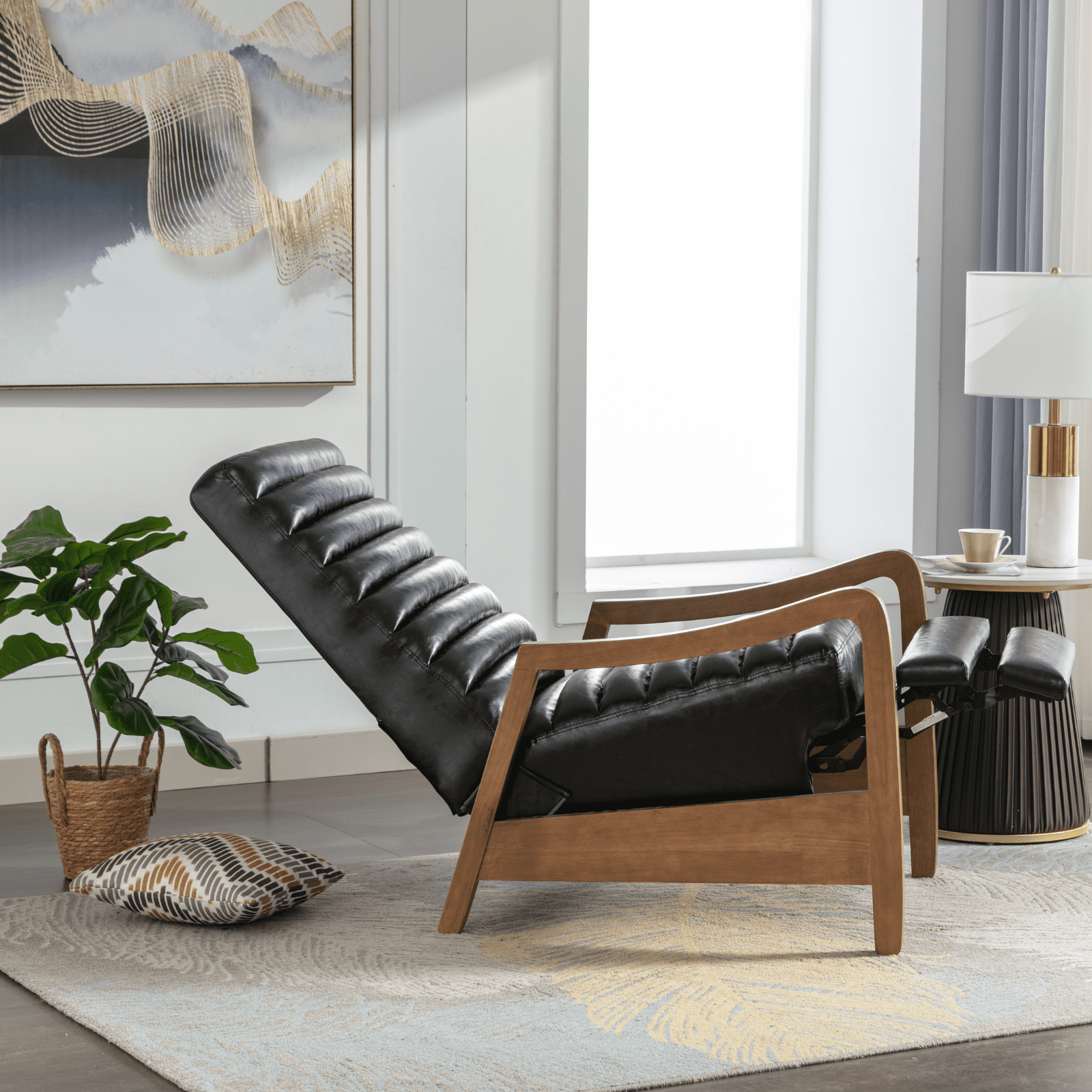 Bestier 26" Luxurious Oil Wax Leather Recliner for Adult, Upholstered Push Back Lounge Chair with Parawood Frame,  Footrest