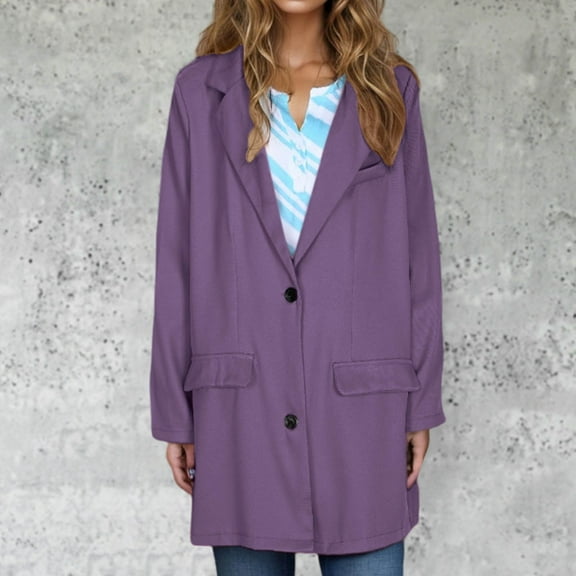 BSDJILFG Oversized Blazers for Women Plus Size Trendy Notched V-Neck Dressy Suit Jacket for Business Workwear S-5XL