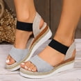 thumbnail image 2 of Pandaie Women's Espadrille Platform Wedge Sandals Comfortable Casual Elastic Ankle Strap Open Toe Walking Shoes for Summer Work Vacation Grey 7, 2 of 7