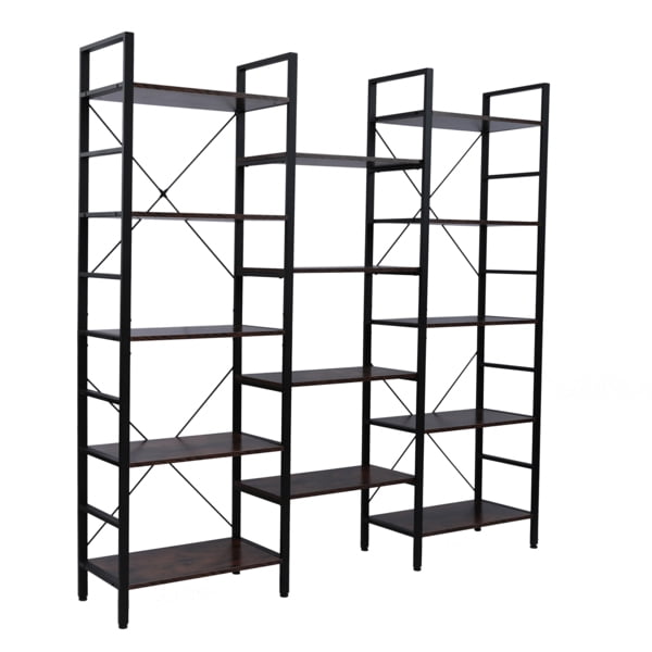 5 Shelf Bookcase Etagere Large Open, White Industrial Style Shelving