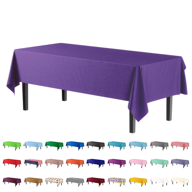 Exquisite Purple Plastic Tablecloth Cover - 54" x 108" - Heavy Duty - Disposable - Single Count