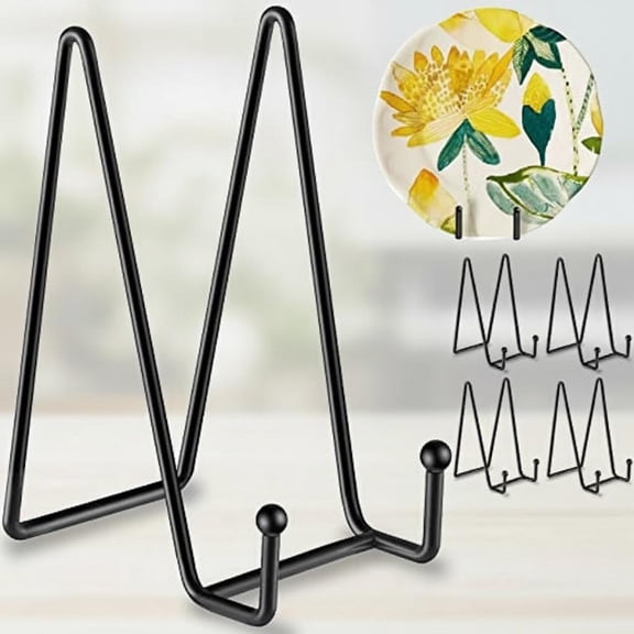 6 Inch Metal Plate Display Stands, 5 Pack Tabletop Holder for Decorative Plates, Pictures, Books, Photos, Platters and Art - Versatile Frame Stand for Home Decor