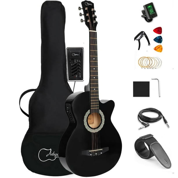 38 inch Electroacústica Guitarra Guitarra acustica con Afinadores,Correas,Cuerdas para Instrumentos,