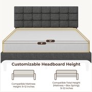 Yaheetech Queen Size Upholstered Platform Bed with Square Tufted Headboard, Dark Gray