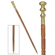 Design Toscano - TV6184 Three Gold Saucers Gentleman's Walking Stick, 35 Inch, Brass Handle and Hardwood Cane, Brass 35 Inch Brass