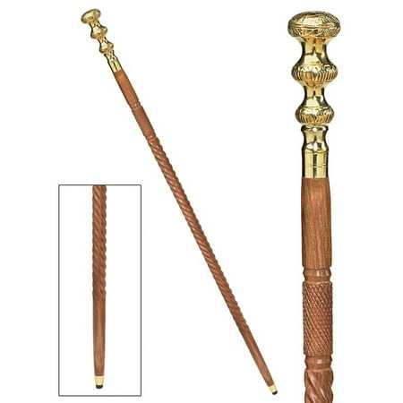 Design Toscano - TV6184 Three Gold Saucers Gentleman's Walking Stick, 35 Inch, Brass Handle and Hardwood Cane, Brass 35 Inch Brass