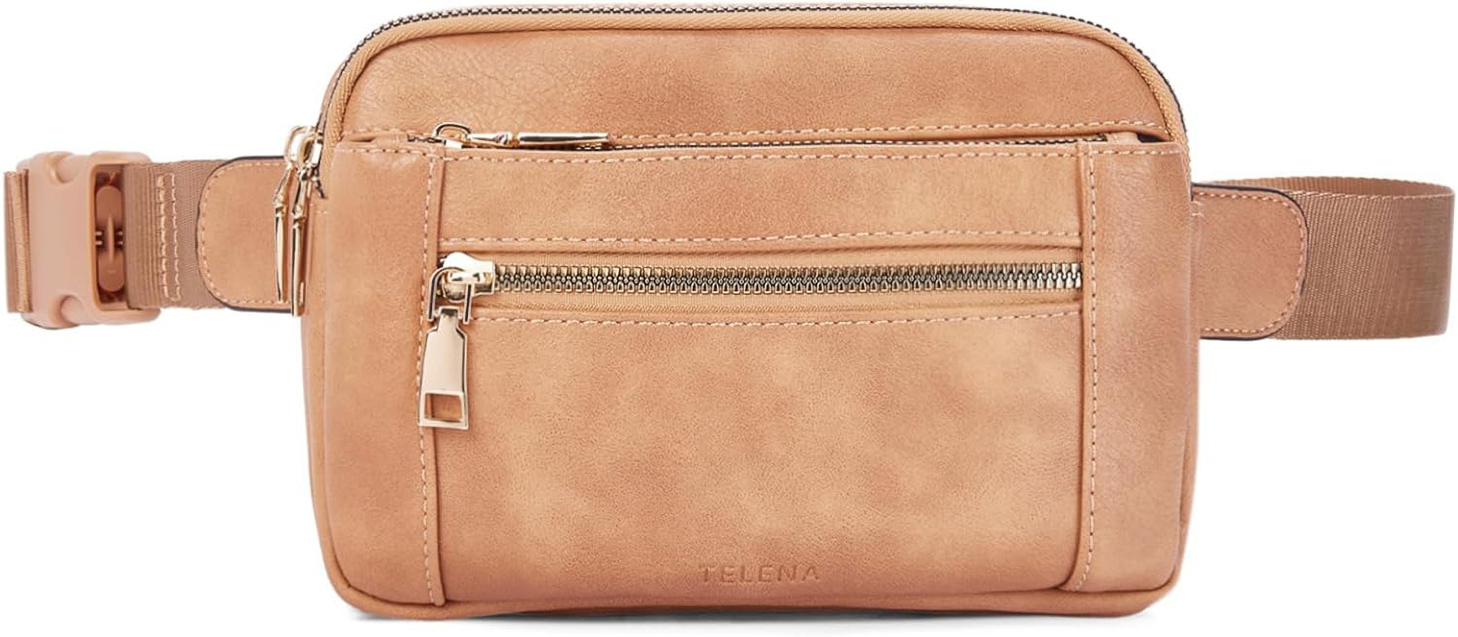 Fanny Packs for Women Cross Body Bag Leather Belt Bag Fashionable Waist Bag with Adjustable Strap Beige Brown