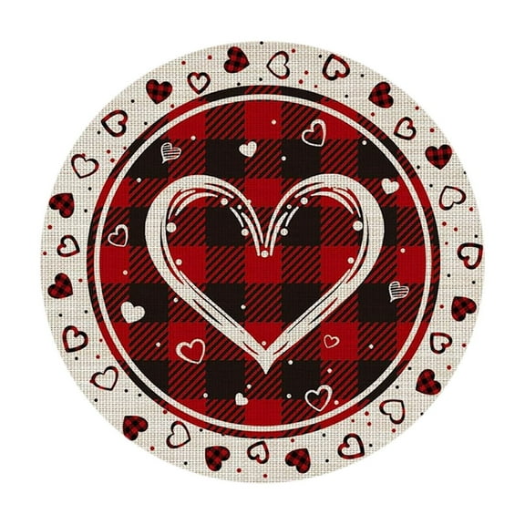Beautynvta Valentine's Day Placemat, 14.2'' Round Linen Placemat, Valentines Love Heart Design, Anniversary Wedding Table Mat for Dining Decoration