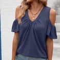 thumbnail image 2 of Guluxicc Summer Cold Shoulder Tops for Women V Neck Short Sleeve Shirts Ladies Cute Casual Blouse Going Out Outfits, 2 of 8