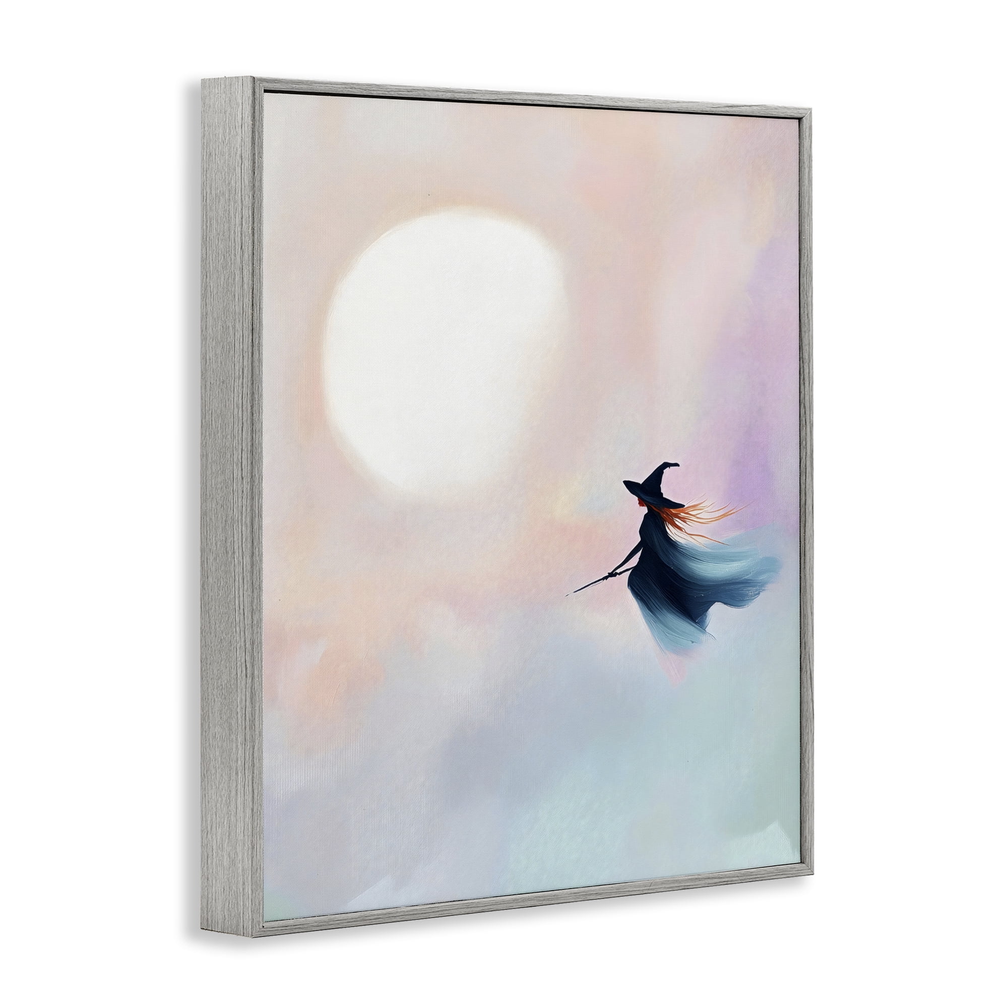 Stupell Industries Witch Flying at Sunset Gray Framed Giclee Art, design by The Prints Vibe