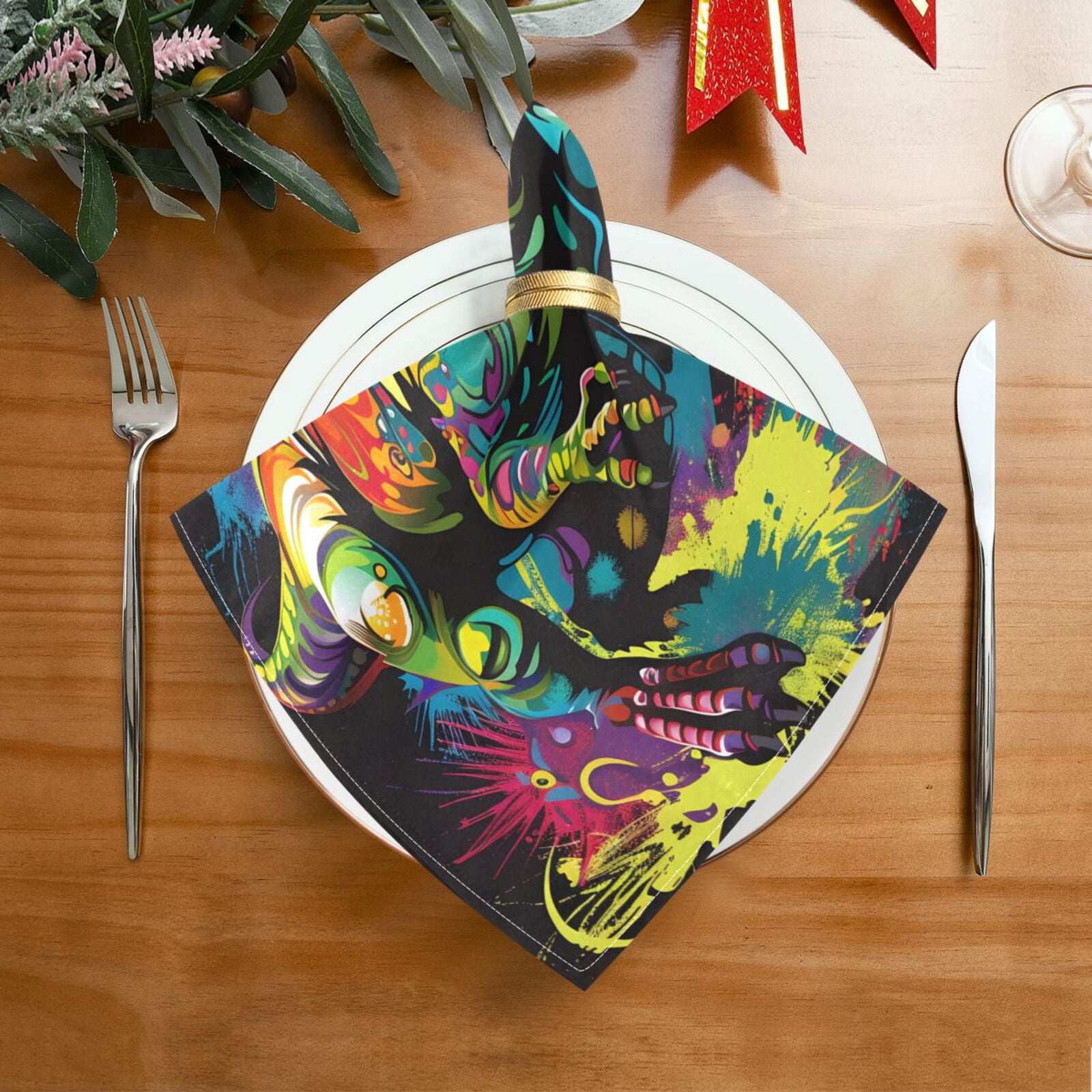 JSTEL Dinosaur T-rex Dino Cloth Napkins Set of 6, 20x20 Inch Washable and Reusable Napkin for Decoupage Dinner Party Everyday Use