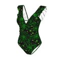 thumbnail image 4 of Yiaed Green Bright Web with Spiders Print Women's Ruffled One Piece Swimsuit V Neck Swimwear Slimming Monokini for Woman-Large, 4 of 8