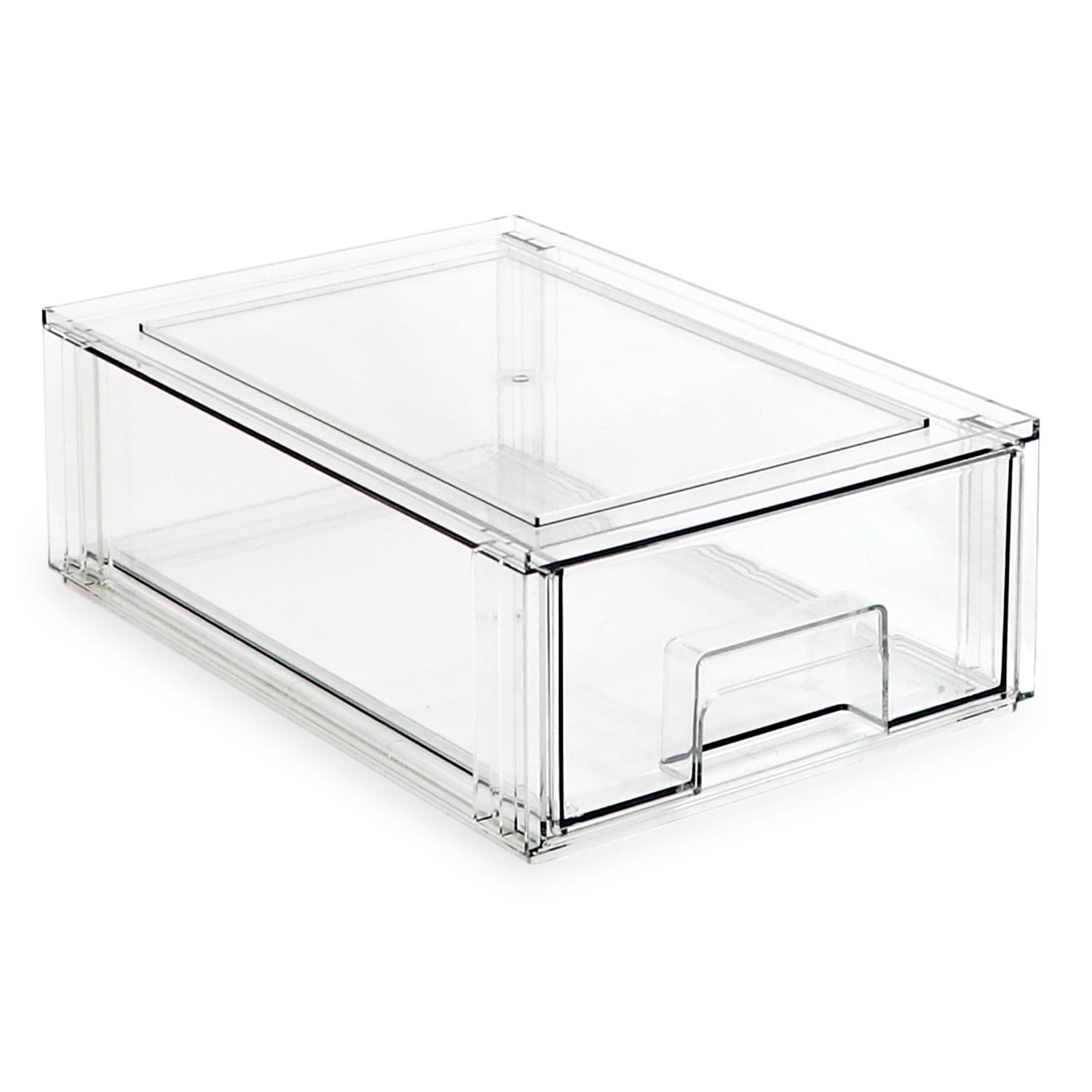 Isaac Jacobs Clear Drawer Organizer, Medium – Stackable Plastic Storage Bin for Kitchen, Bathroom, Office, Vanity, and Home Organization