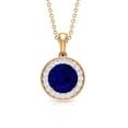 thumbnail image 3 of Rosec Jewels Certified Lab Grown Blue Sapphire Pendant and Earrings Set with Halo - AAAA Quality - Ready to Gift with Jewelry Box, 10K Yellow Gold, 3 of 7