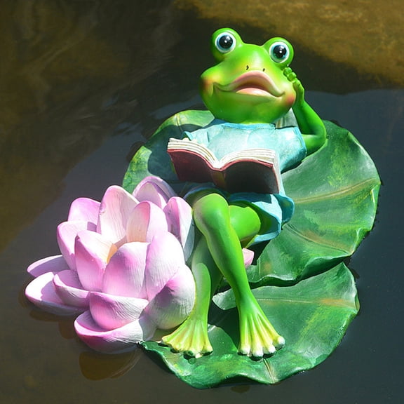 Cheers US Water Floating Lotus Leaf with Frog Ornament Figurine Statue Craft for Home Garden Pond Decoration Photo Prop Gift