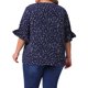 thumbnail image 3 of Blusa de mujer de tallas grandes GRACE & GRANDEUR con volantes en el frente, mangas fruncidas, cuello en V, tops casuales 1X azul oscuro, 3 of 6