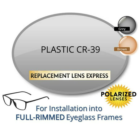 Single Vision Polarized Plastic CR39 Prescription Eyeglass Lenses, Left and Right (a Pair), for installation into your own Full-Rimmed Frames, Anti-Scratch Coating Included
