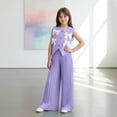 thumbnail image 2 of CPNG Girl's 2 Piece Outfits Bowtie Decoration Halter Sleeveless Vest Top and Elastic High Waisted Pants Set(Purple,5 Years), 2 of 9