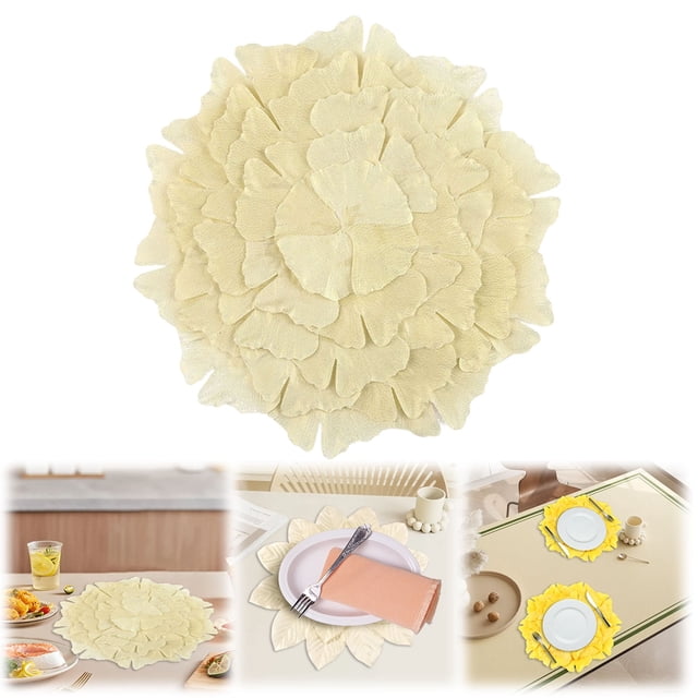 Artificial Flower Shape Decorative Placemat, Anti Scalding Stain-Resistant Easy Maintenance, Chic Table Placemat for Home Kitchens and Dining Room Cafe Counters (Dark Gold)