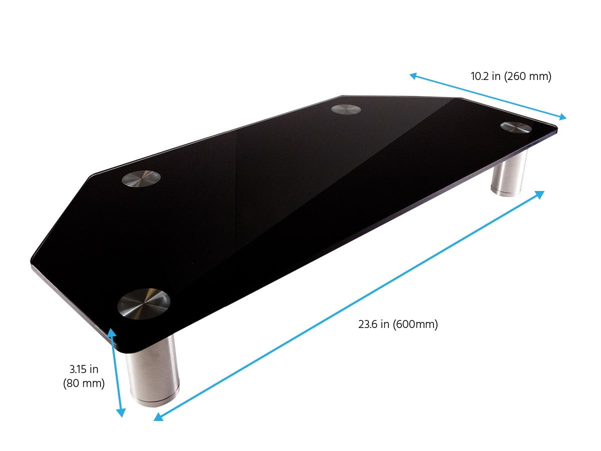 Mono Corner Multimedia Desktop Stand Black Glass 23 6 X 10 2 Riser Laptop Tv W Height Adjule Legs