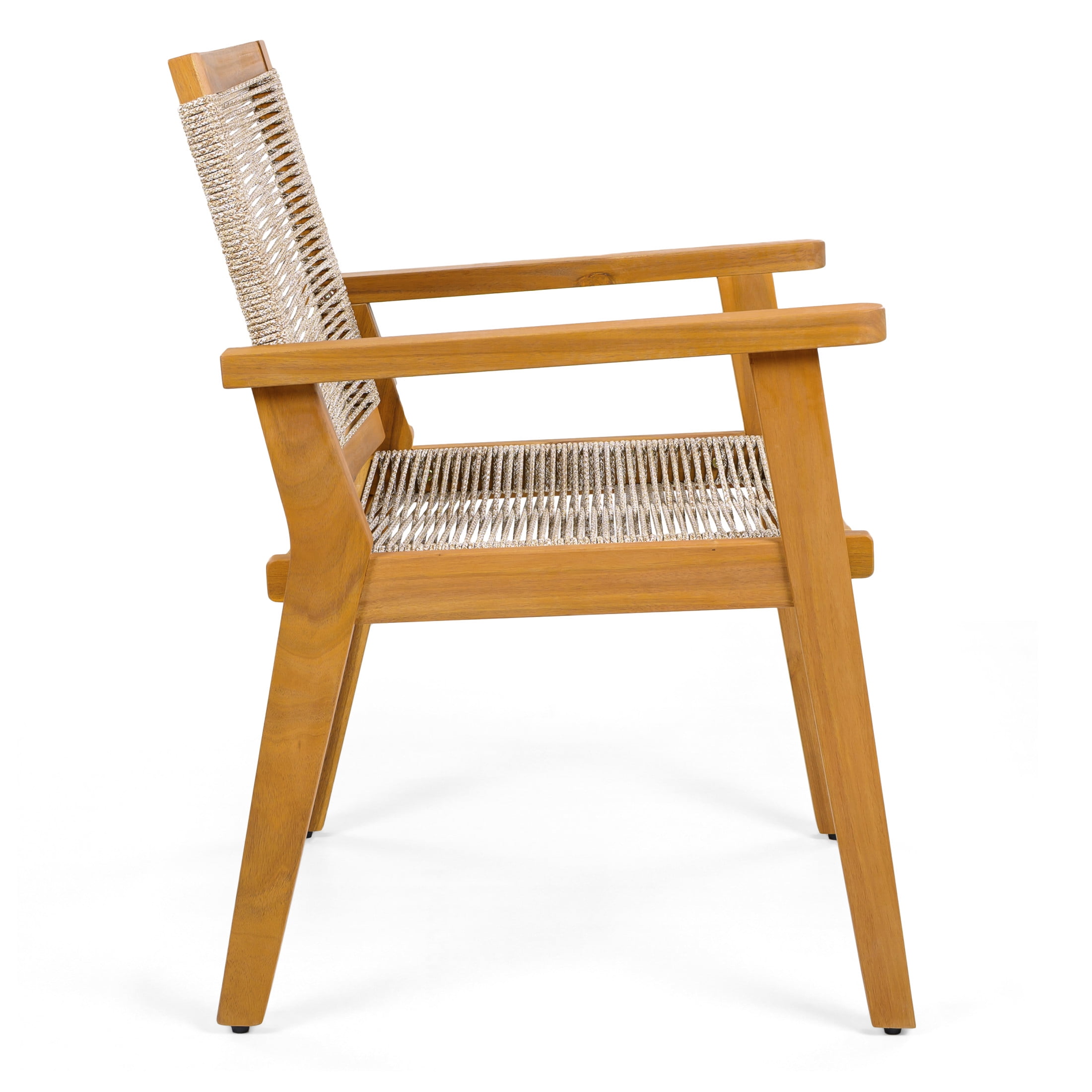 Christopher Knight Home Outdoor Patio Dining Chairs Set of 2, Teak Finish Wood Frame with Mix Brown Rope