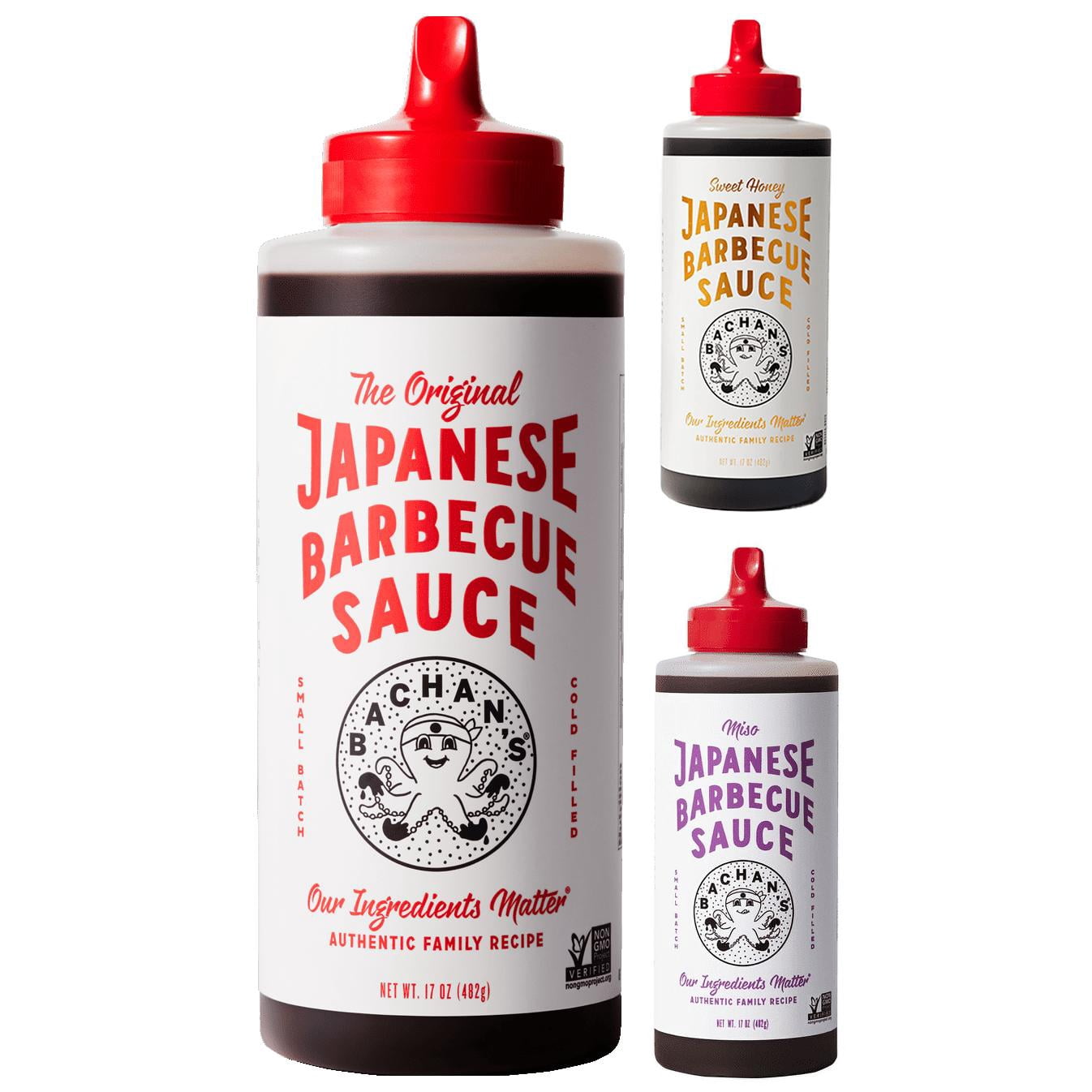 Bachan's Japanese Barbecue Sauce, 3 17 oz Bottles - 1 Original, 1 Sweet Honey, 1 Miso