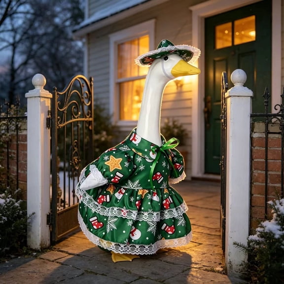 23 Inch Porch Goose Outfit for Christmas Day Decoration,Lawn Goose Statue Xmas Tree Costume