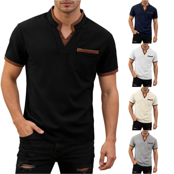 Ulitacool Mens T Shirts Plaid Pattern Shirt With Pocket Short Sleeve Tops Relax Fit Clothes Black